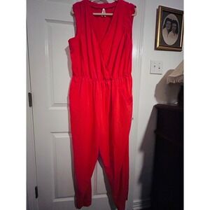 Truth Jumpsuit Women 2X Red Excellent Sleeveless Surplice V-Neck Elastic Waist